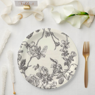 Plato De Papel Placas De Papel Floral Vintage En Blanco Y Negro