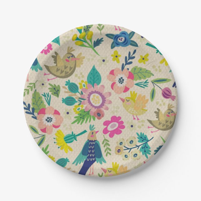 Plato De Papel Placas de papel florales de la primavera retra (Anverso)