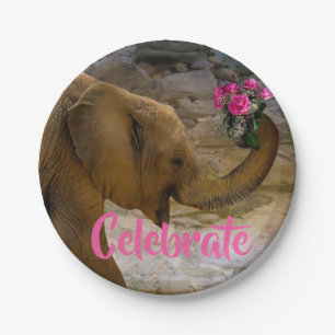 Plato De Papel Placas de papel florales del rosa del elefante del