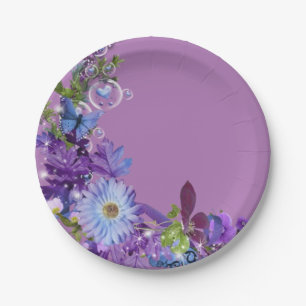Plato De Papel Placas de papel, flores moradas