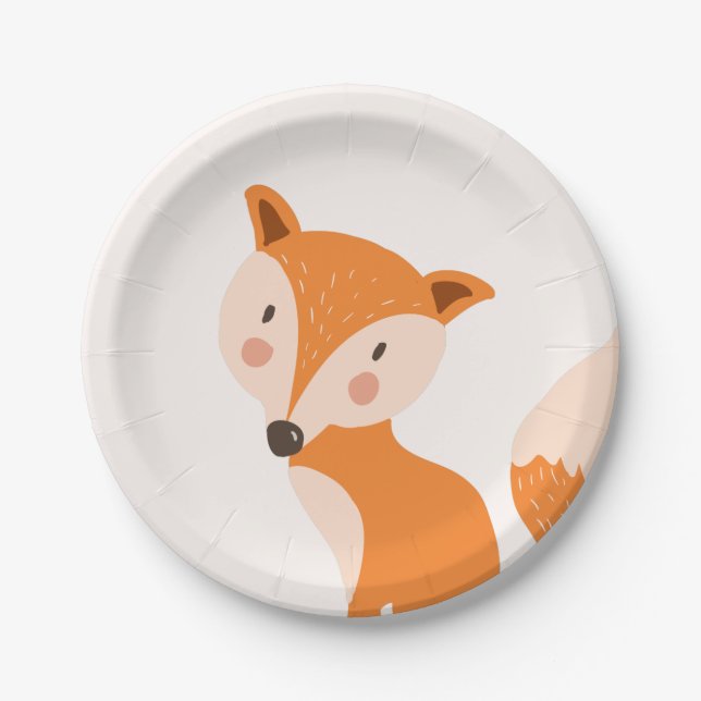 Plato De Papel Placas de papel Fox Ducha de bebé Animales de Wood (Anverso)