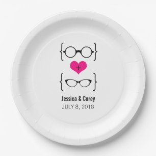 Plato De Papel Placas de papel Geeky rosadas de vidrios
