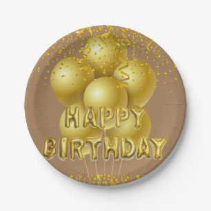 Plato De Papel Placas de papel, globos de oro de cumpleaños felic