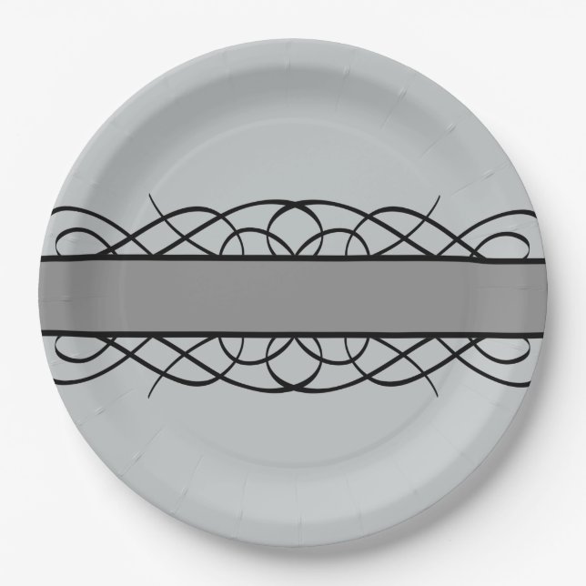 Plato De Papel Placas De Papel Gris Deco Floreciente (Anverso)