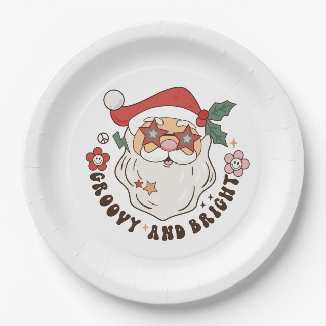 Plato De Papel Placas de papel Groovy Retro Navidades (Anverso)