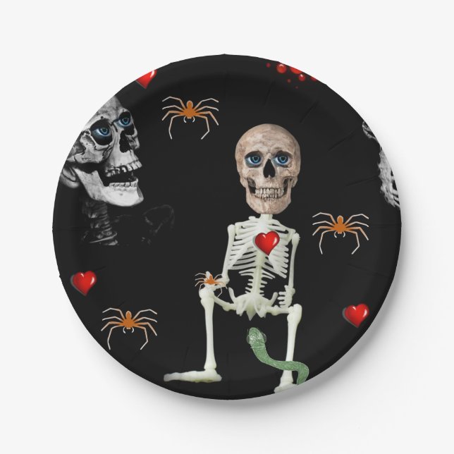 Plato De Papel Placas de papel Halloween, Skeleton (Anverso)