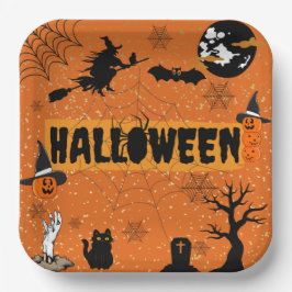 PLATO DE PAPEL PLACAS DE PAPEL HAPPY HALLOWEEN (NARANJA)