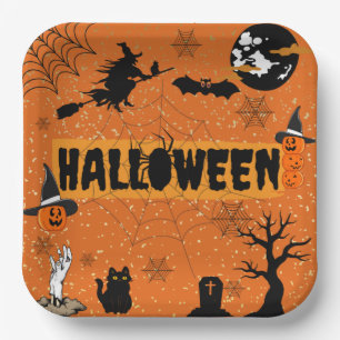 PLATO DE PAPEL PLACAS DE PAPEL HAPPY HALLOWEEN (NARANJA)