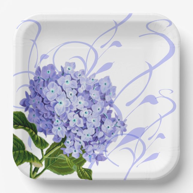 Plato De Papel Placas de papel-Hidrangea azul (Anverso)