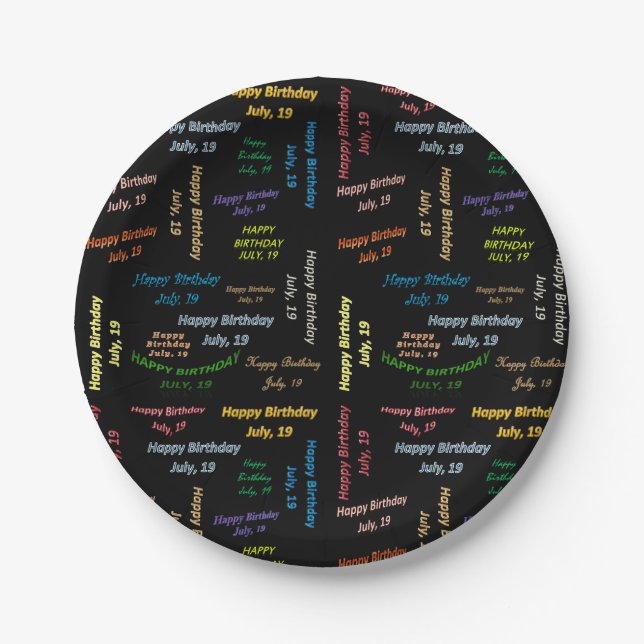 Plato De Papel Placas de papel Julio, 19 Cumpleaños (Anverso)