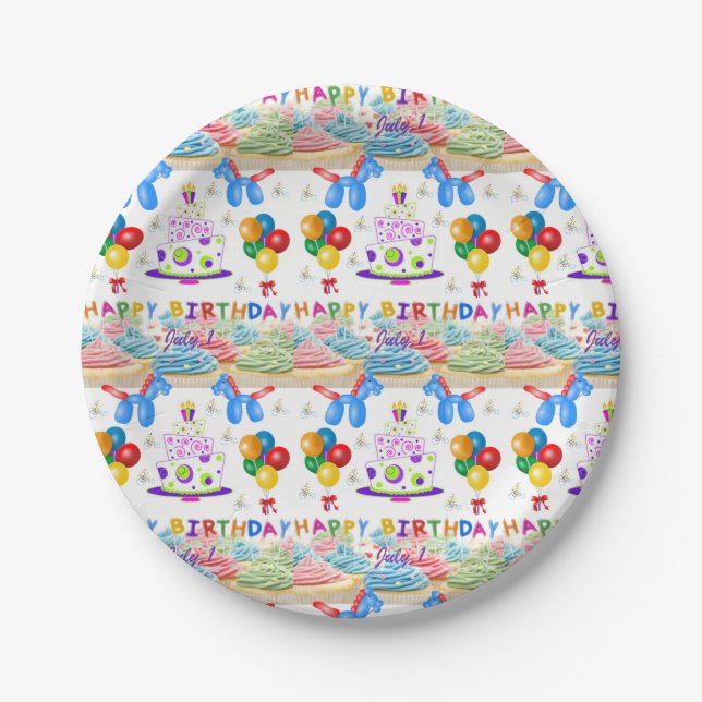 Plato De Papel Placas de papel Julio, 1 Cumpleaños (Anverso)