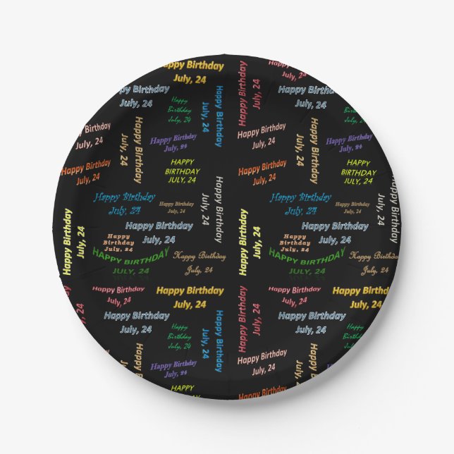 Plato De Papel Placas de papel Julio, 24 Cumpleaños (Anverso)