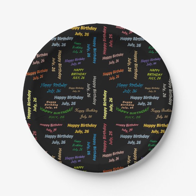 Plato De Papel Placas de papel Julio, 26 Cumpleaños (Anverso)