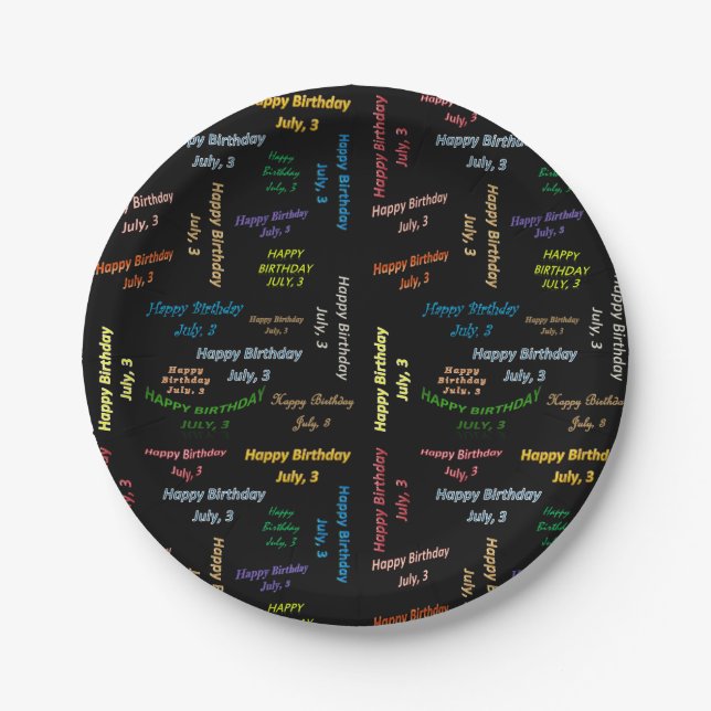 Plato De Papel Placas de papel Julio, 3 Cumpleaños (Anverso)