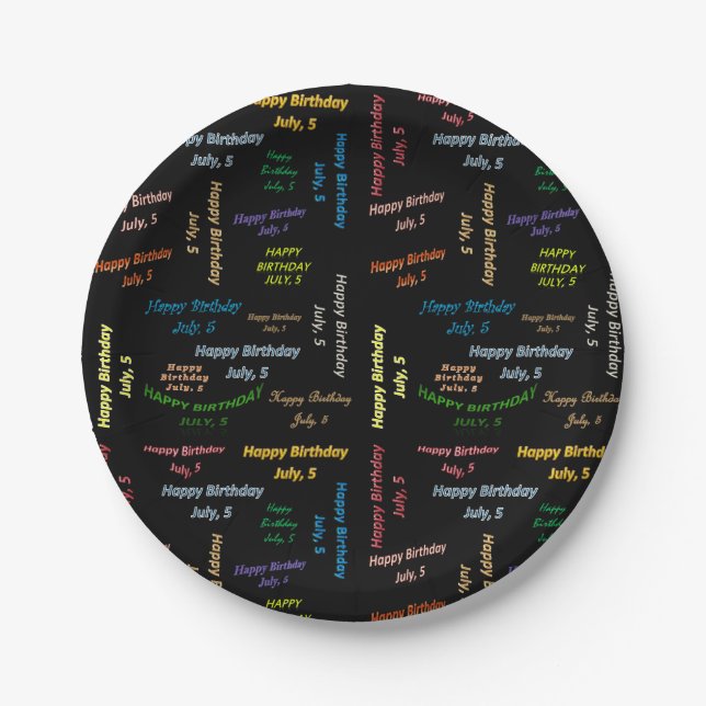 Plato De Papel Placas de papel Julio, 5 Cumpleaños (Anverso)