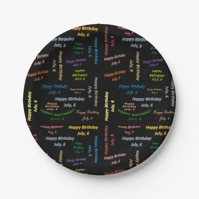 Plato De Papel Placas de papel Julio, 6 Cumpleaños (Anverso)