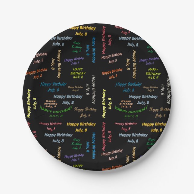 Plato De Papel Placas de papel Julio, 8 Cumpleaños (Anverso)