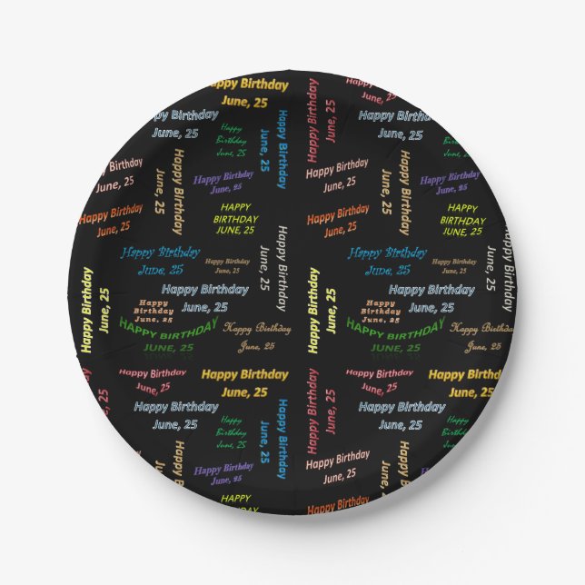 Plato De Papel Placas de papel Junio, 25 Cumpleaños (Anverso)