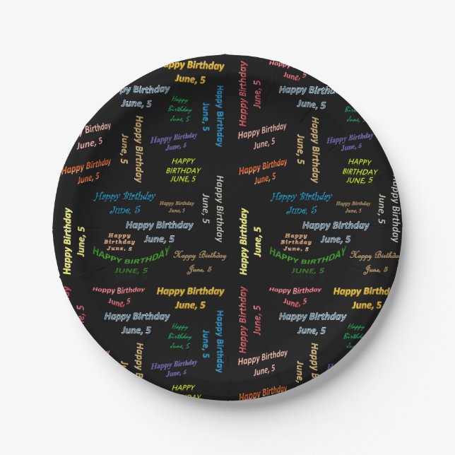 Plato De Papel Placas de papel Junio, 5 Cumpleaños (Anverso)