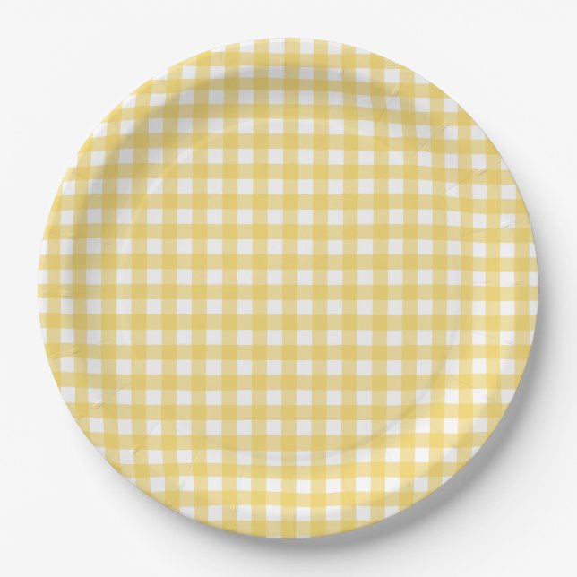 Plato De Papel Placas de papel Lauren Yellow Gingham (Anverso)