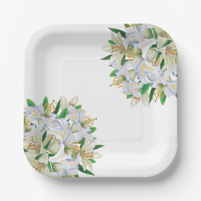 Plato De Papel Placas de papel - Lilies blancos (Anverso)