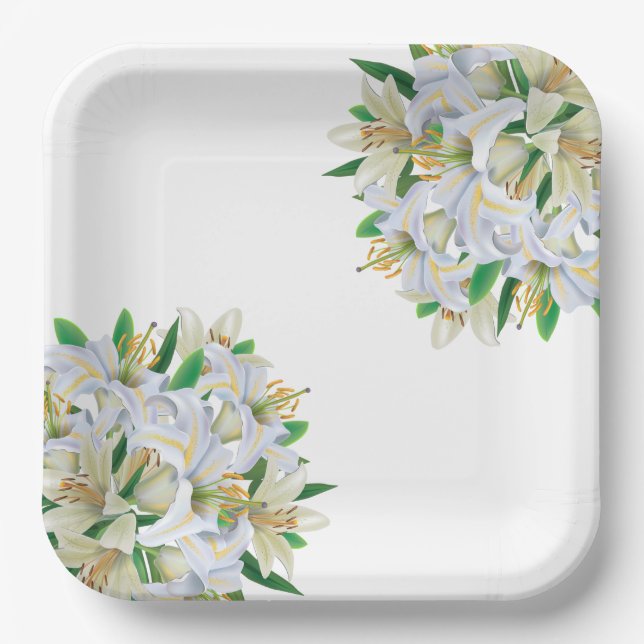 Plato De Papel Placas de papel - Lilies blancos (Anverso)