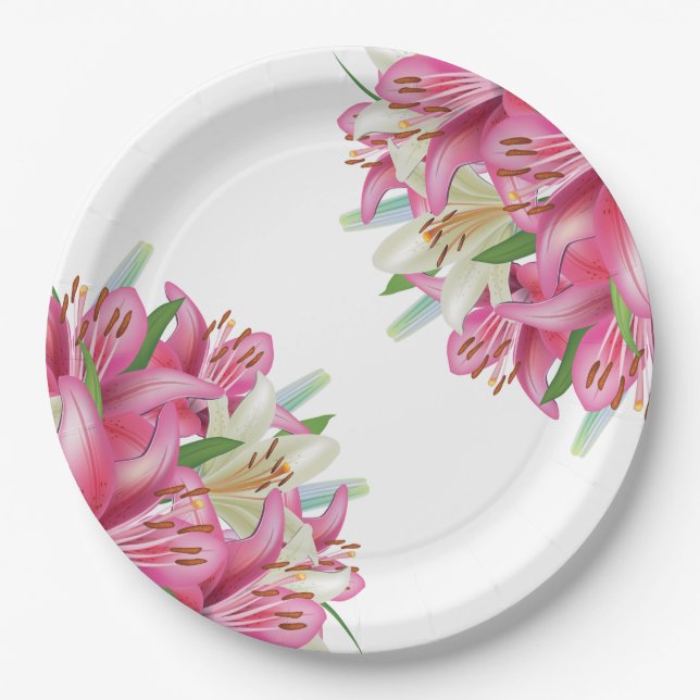 Plato De Papel Placas de papel-Lilis rosadas (Anverso)