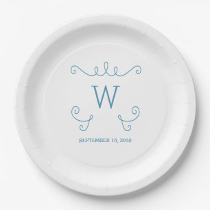 Plato De Papel Placas de papel Monograma azul y brillante