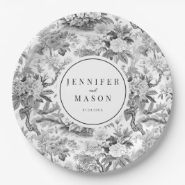 Plato De Papel Placas de papel monograma de boda floral blanco ne