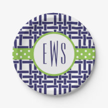 Placas de papel monogramadas de bambú y grano