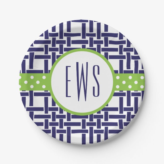 Plato De Papel Placas de papel monogramadas de bambú y grano (Anverso)