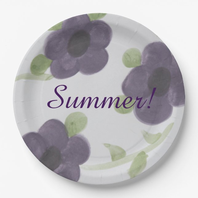 Plato De Papel Placas de papel morado floral (Anverso)