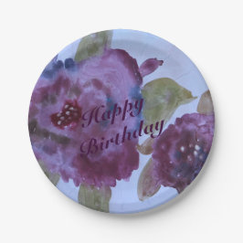Plato De Papel Placas de papel morado floridas de Rosa