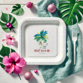 Plato De Papel Placas de papel navidad playa tropical