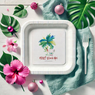 Plato De Papel Placas de papel navidad playa tropical