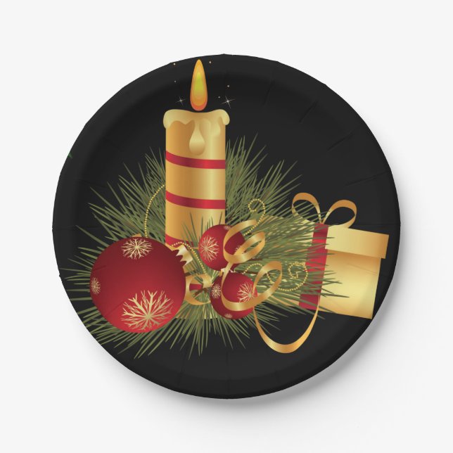 Plato De Papel Placas de papel navidad, velas rojas de oro (Anverso)