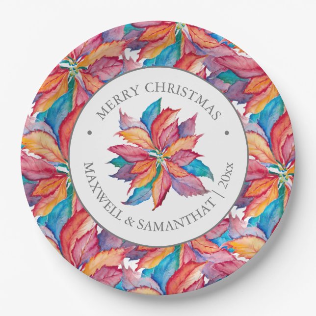 Plato De Papel Placas de papel navidades Poinsettia única (Anverso)