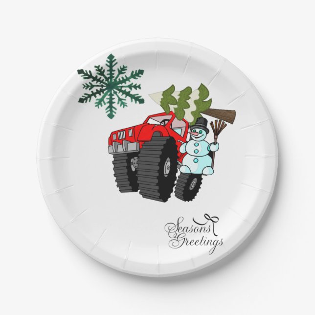 Plato De Papel Placas de papel, Navidades Snowman Seasons Greetin (Anverso)