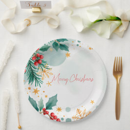 Plato De Papel Placas de papel navideño acuarela - Elegante