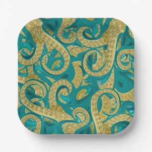 Plato De Papel Placas de papel Octopus Art - Pintura