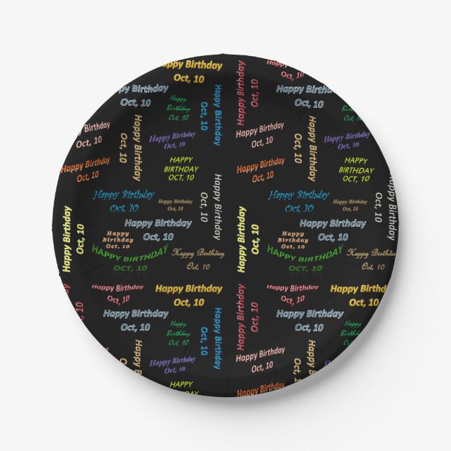 Plato De Papel Placas de papel octubre, 10 cumpleaños (Anverso)