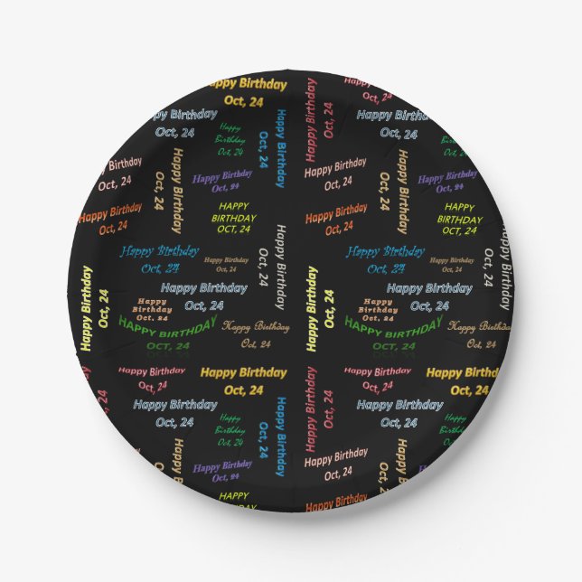 Plato De Papel Placas de papel octubre, 24 cumpleaños (Anverso)