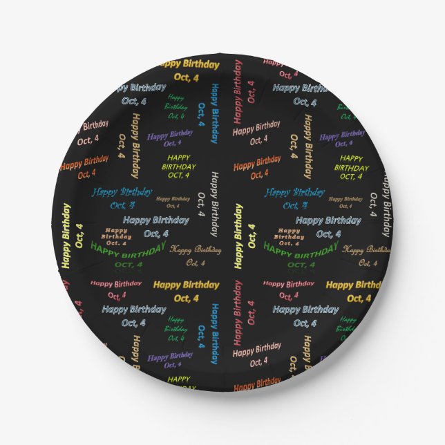 Plato De Papel Placas de papel octubre, 4 cumpleaños (Anverso)