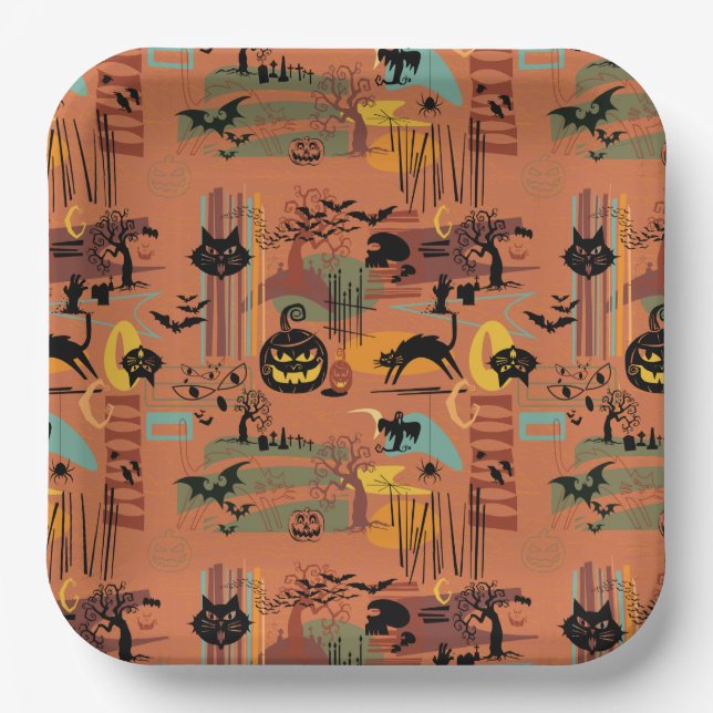 Plato De Papel Placas de papel O'Rama de Halloween retro (Anverso)