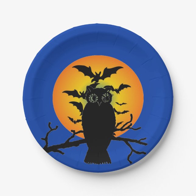 Plato De Papel Placas de papel Owl Halloween (Anverso)