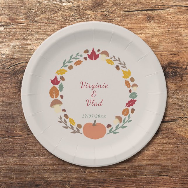 Plato De Papel Placas de papel para bodas de marihuana y otoño (Wreath & Fall Wedding Paper Plates)