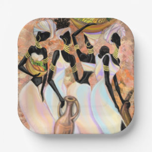 Plato De Papel Placas de papel para damas africanas - Pintura est