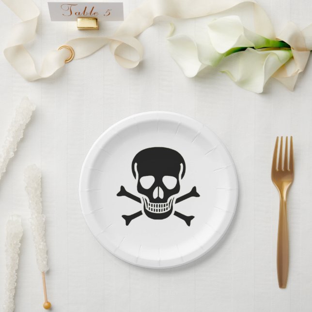 Plato De Papel Placas de papel para el cráneo negro (Boda)