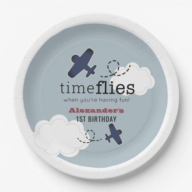 Plato De Papel Placas de papel para el cumpleaños de Time Flies A (Anverso)
