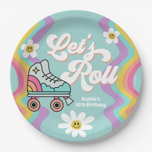 Plato De Papel Placas de papel para el cumpleaños del arcoiris de (Anverso)